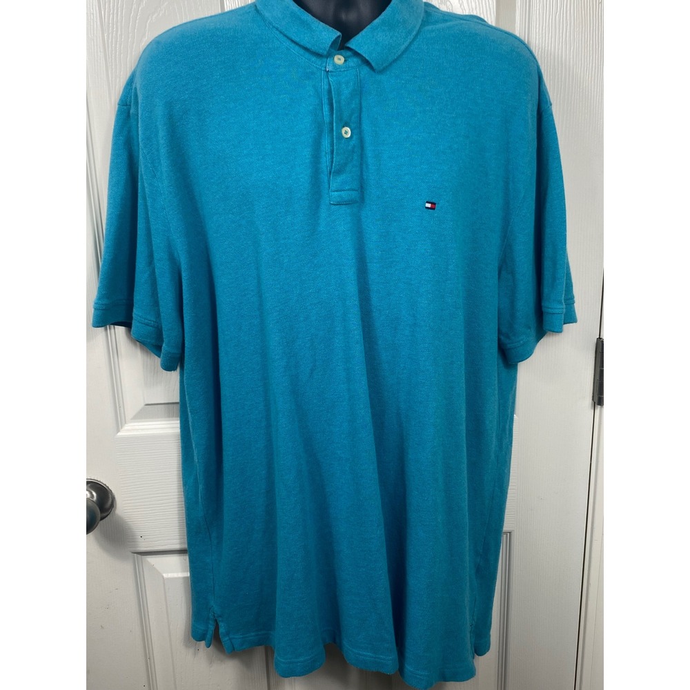 Tommy Hilfiger‎ Men's XXL Blue Polo Shirt Custom Fit Short Sleeve Casual